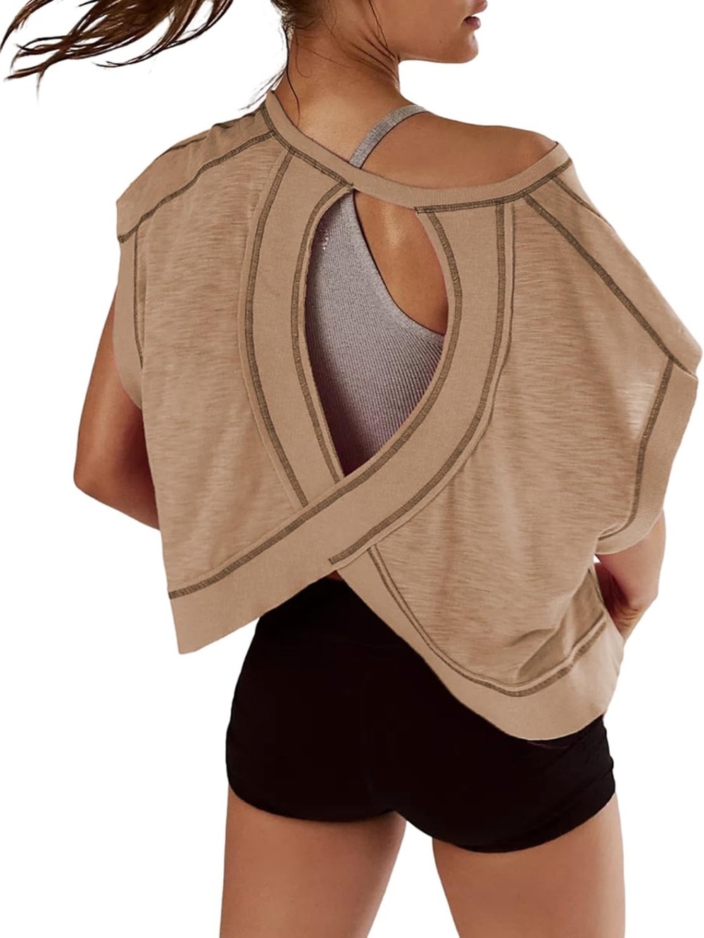 Relaxed Draped Crop Top in Sand - Picture 2 of 4